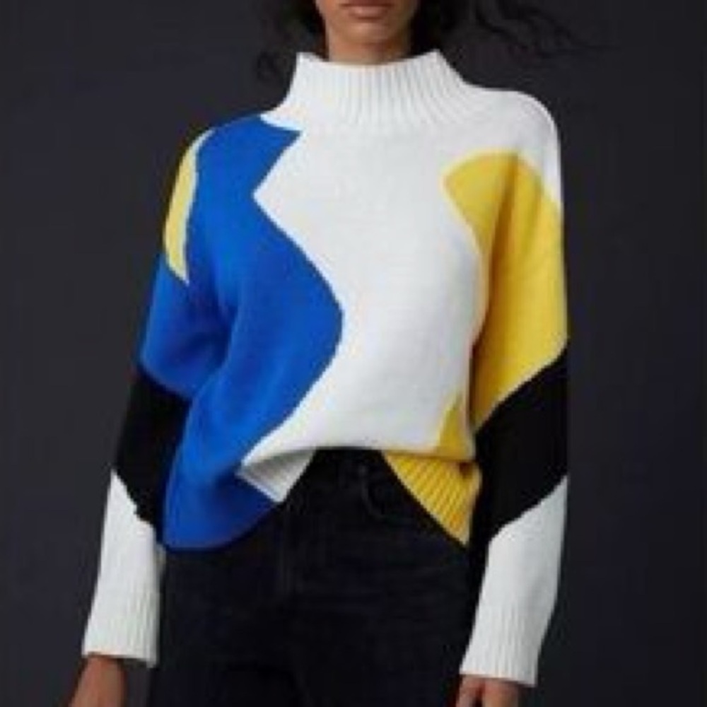 Anthropologie Callahan Knitwear Color Block Mock Neck Chunky Sweater small - Picture 2 of 6